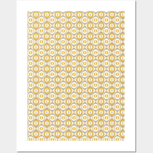 Grey, Yellow, White, Retro Geo Pattern Posters and Art